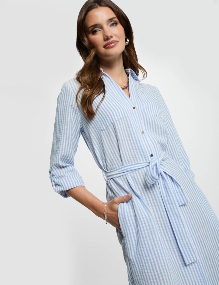 VESTIDO RECTO CON RAYAS AZUL