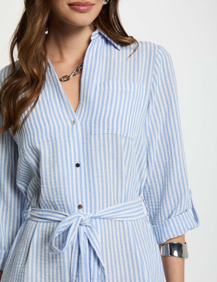 VESTIDO RECTO CON RAYAS AZUL - Imagen 3