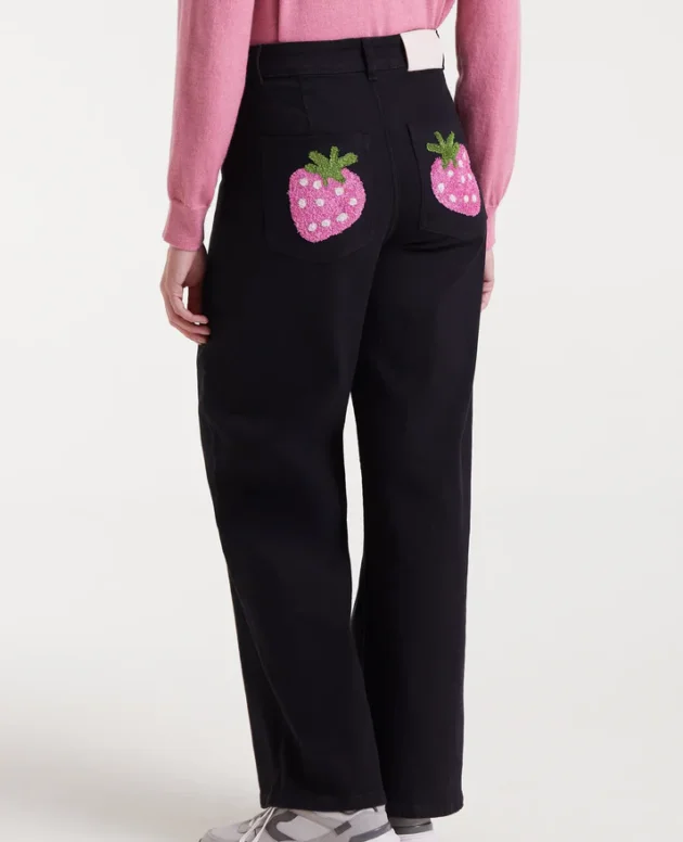 PANTALON VAQUERO NEGRO BORDADO FRESA