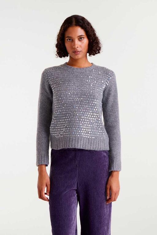 JERSEY DE PUNTO GRIS LENTEJUELAS