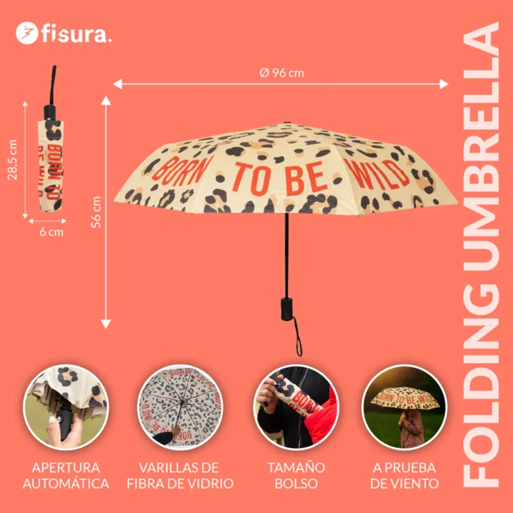 PARAGUAS PLEGABLE LEOPARDO - Imagen 2