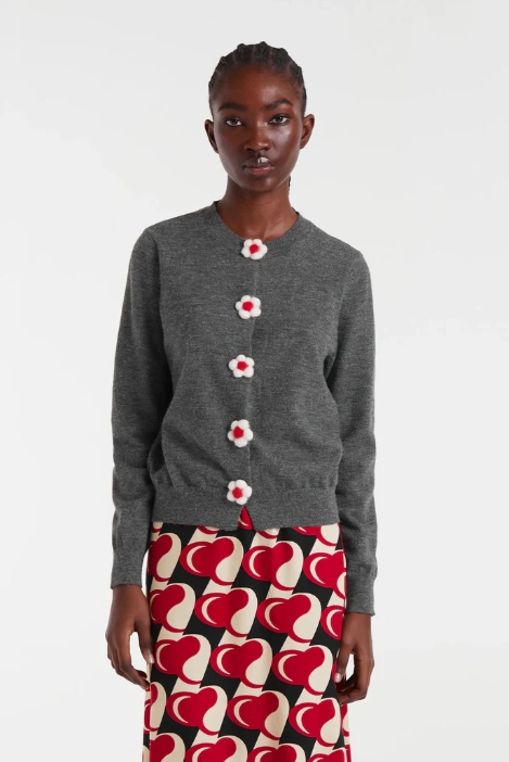 CARDIGAN DE PUNTO FINO CON DETALLE FLORAL