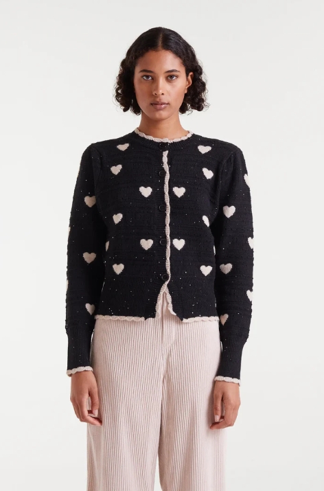 CARDIGAN CON ESTAMPADO CORAZON BLANCO