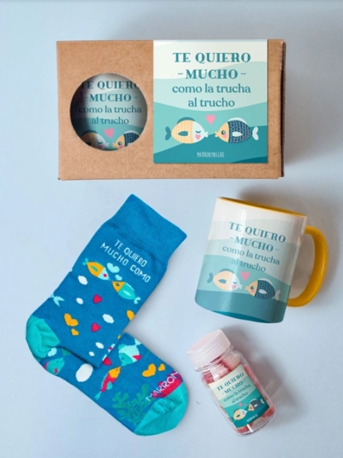 PACK TAZA TE QUIERO MUCHO COMO LA TRUCHA AL TRUCHO