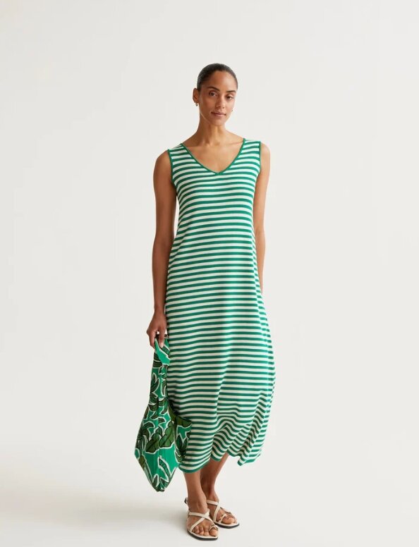 VESTIDO LARGO PUNTO CON ESTAMPADO RAYAS