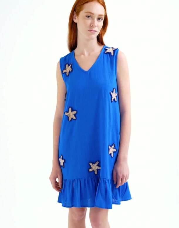 VESTIDO CORTO 100% ALGODON APLIQUES ESTRELLAS