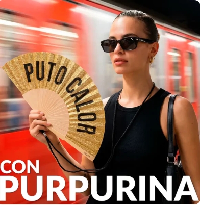 ABANICO PUTO CALOR PURPURINA ORO
