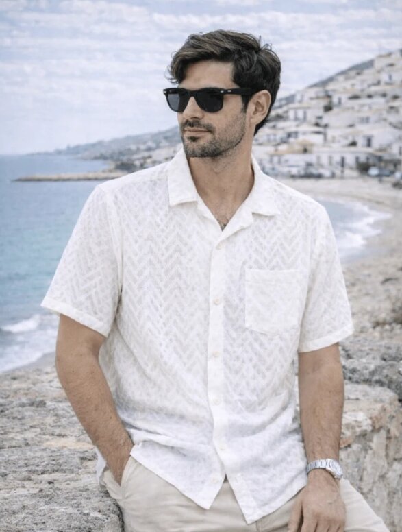 CAMISA DE MANGA CORTA CON BORDADO CALADO