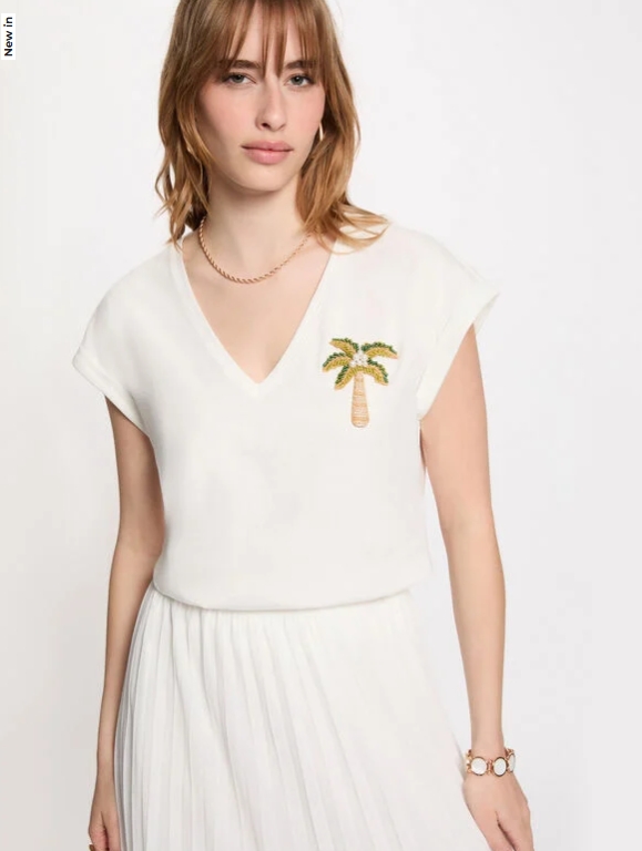 CAMISETA CUELLO V MANGA CORTA PALMERA