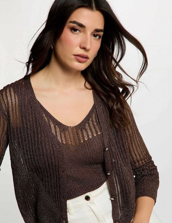 CARDIGAN MANGA LARGA MARRON OSCURO