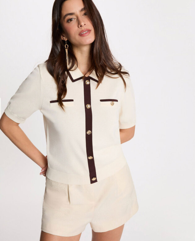 CARDIGAN DE MANGA CORTA MARFIL