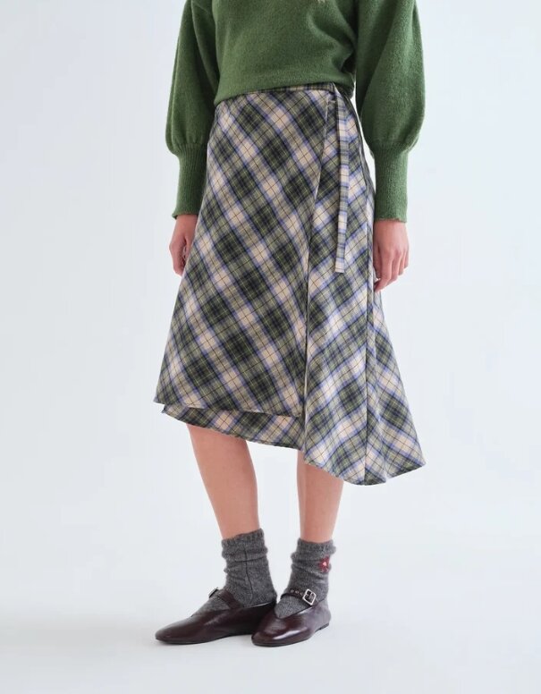 FALDA MIDI CUADROS VERDE