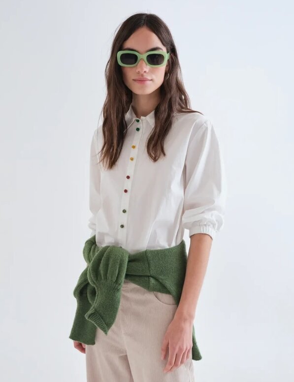 CAMISA BLANCA CON BOTONES JOYA MULTICOLOR