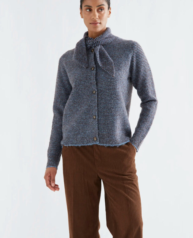 CARDIGAN PUNTO CON ESTAMPADO RAYAS AZUL Y MARRON