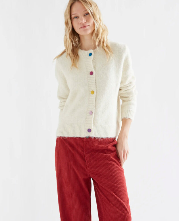 CARDIGAN PUNTO BLANCO CON BOTONES MULTICOLOR