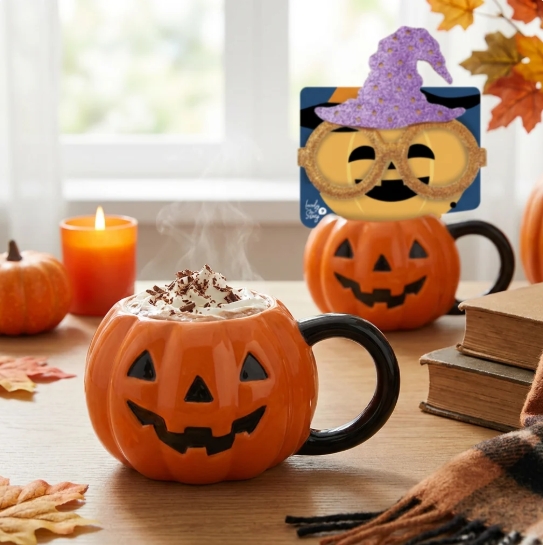 TAZA DE CERAMICA + GAFAS DIVERTIDAS CALABAZA
