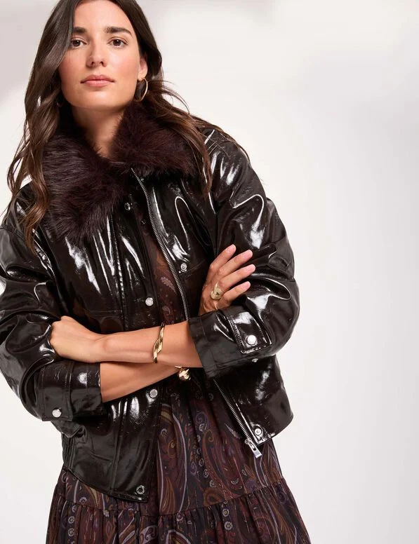 CHAQUETA CON CUELLO DE PELO MARRON