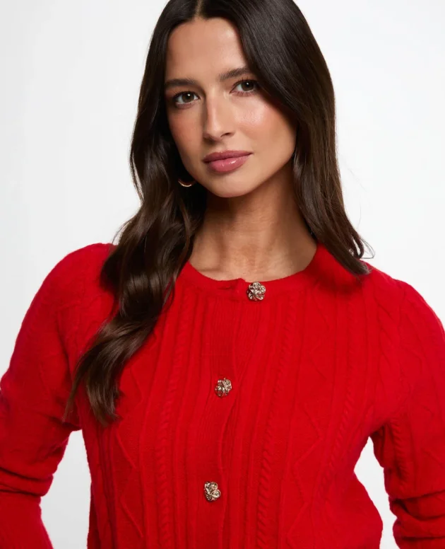 JERSEY CARDIGAN ABOTONADO ROJO