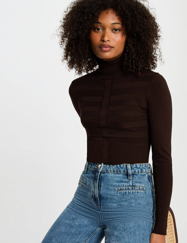 JERSEY DE CUELLO ALTO AJUSTADO MARRON OSCURO