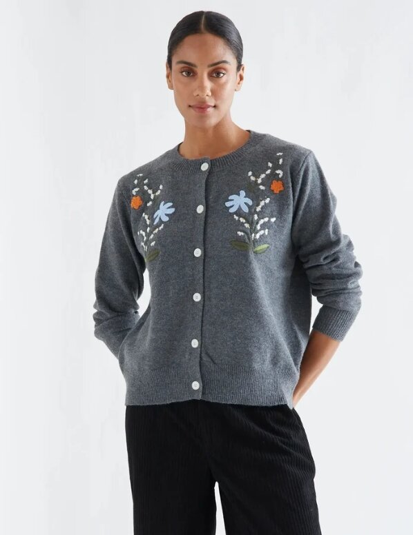 CARDIGAN MEZCLA LANA GRIS CON BOTONES ESTAMPADA