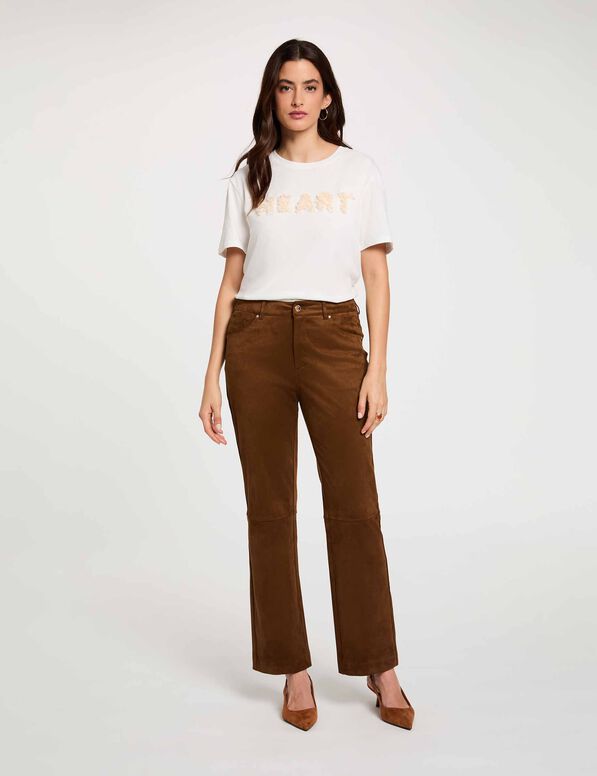 PANTALON RECTO DE ANTE MARRON